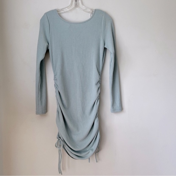Princess Polly Brinley Light Blue Rib Knit Open Back Long Sleeve Bodycon Dress 2 - Picture 5 of 8